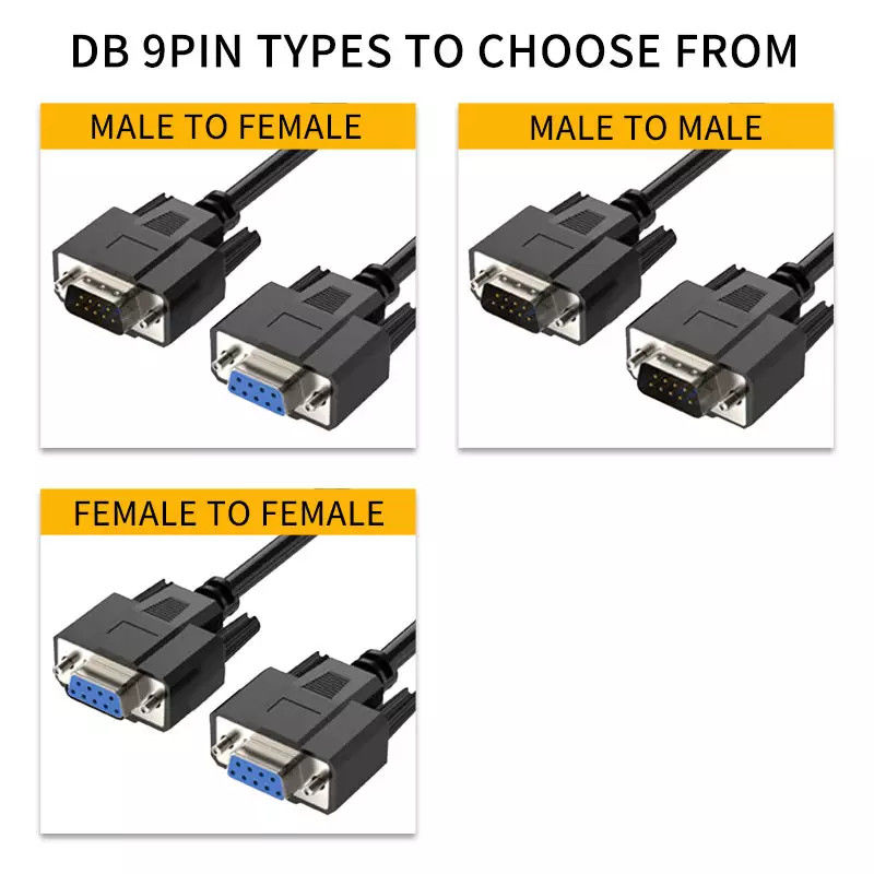 9 núcleos 15 núcleos 25 núcleos Cable de módem nulo de 9 pines Cable de impresora RS232