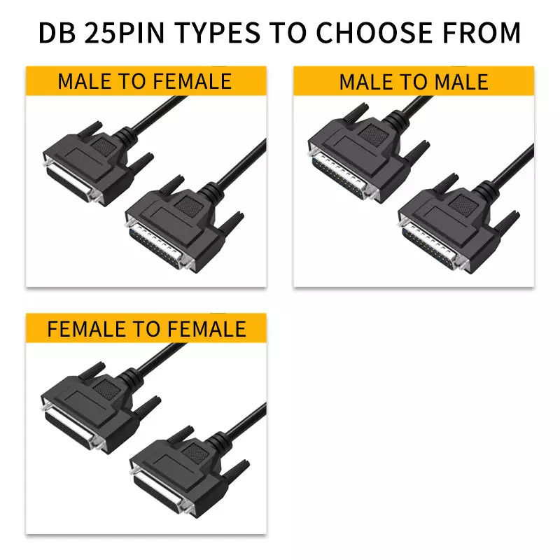 Conector D-Sub de 25 pines Db25 a Db25 Cables de comunicación paralelos macho a hembra