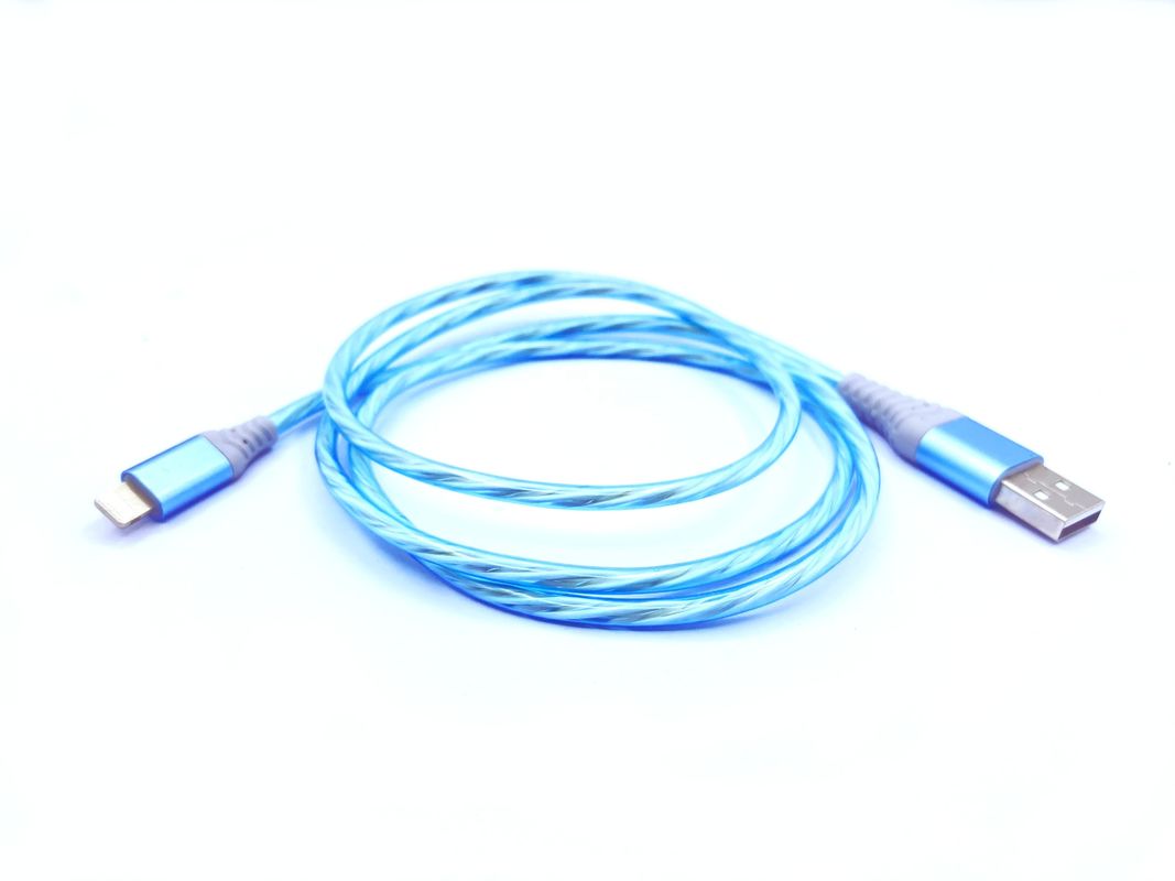 La carga rápida telegrafía 3 EN 1 tipo cable que destella de carga colorido del relámpago del cable de C 3A LED USB