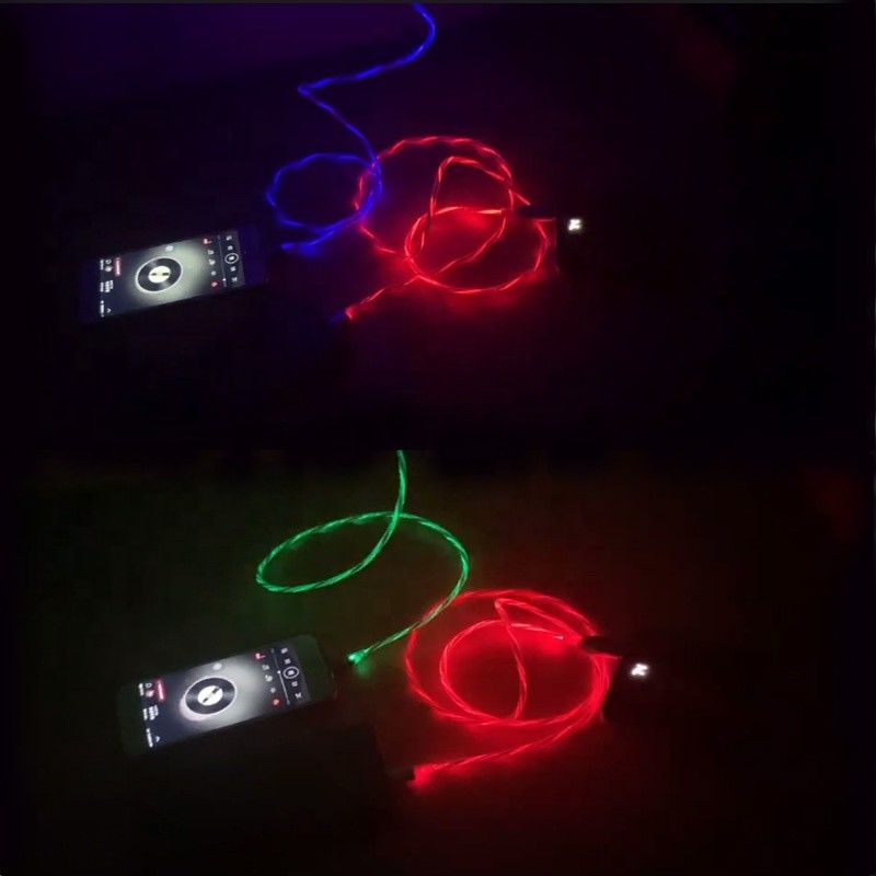 La carga rápida telegrafía 3 EN 1 tipo cable que destella de carga colorido del relámpago del cable de C 3A LED USB