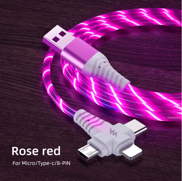 3in1 Flow Iluminación luminosa cable USB para Samsung 3 en 1 2in1 LED Micro USB Tipo C cargador de 8 pines alambre para iPhone Huawei Xiaomi