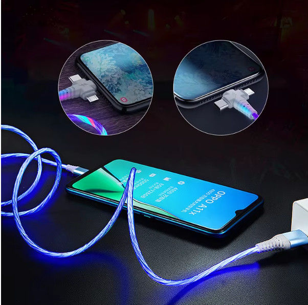 3in1 Flow Iluminación luminosa cable USB para Samsung 3 en 1 2in1 LED Micro USB Tipo C cargador de 8 pines alambre para iPhone Huawei Xiaomi