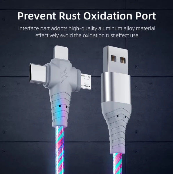 3in1 Flow Iluminación luminosa cable USB para Samsung 3 en 1 2in1 LED Micro USB Tipo C cargador de 8 pines alambre para iPhone Huawei Xiaomi