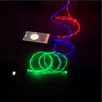 La carga rápida telegrafía 3 EN 1 tipo cable que destella de carga colorido del relámpago del cable de C 3A LED USB